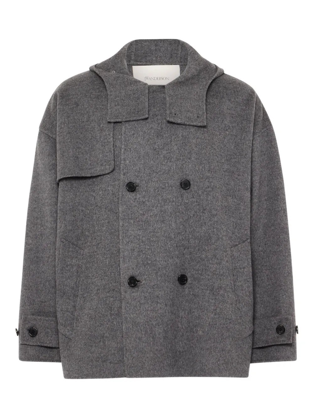 Jw Anderson Hooded Double-breasted Coat In Gray