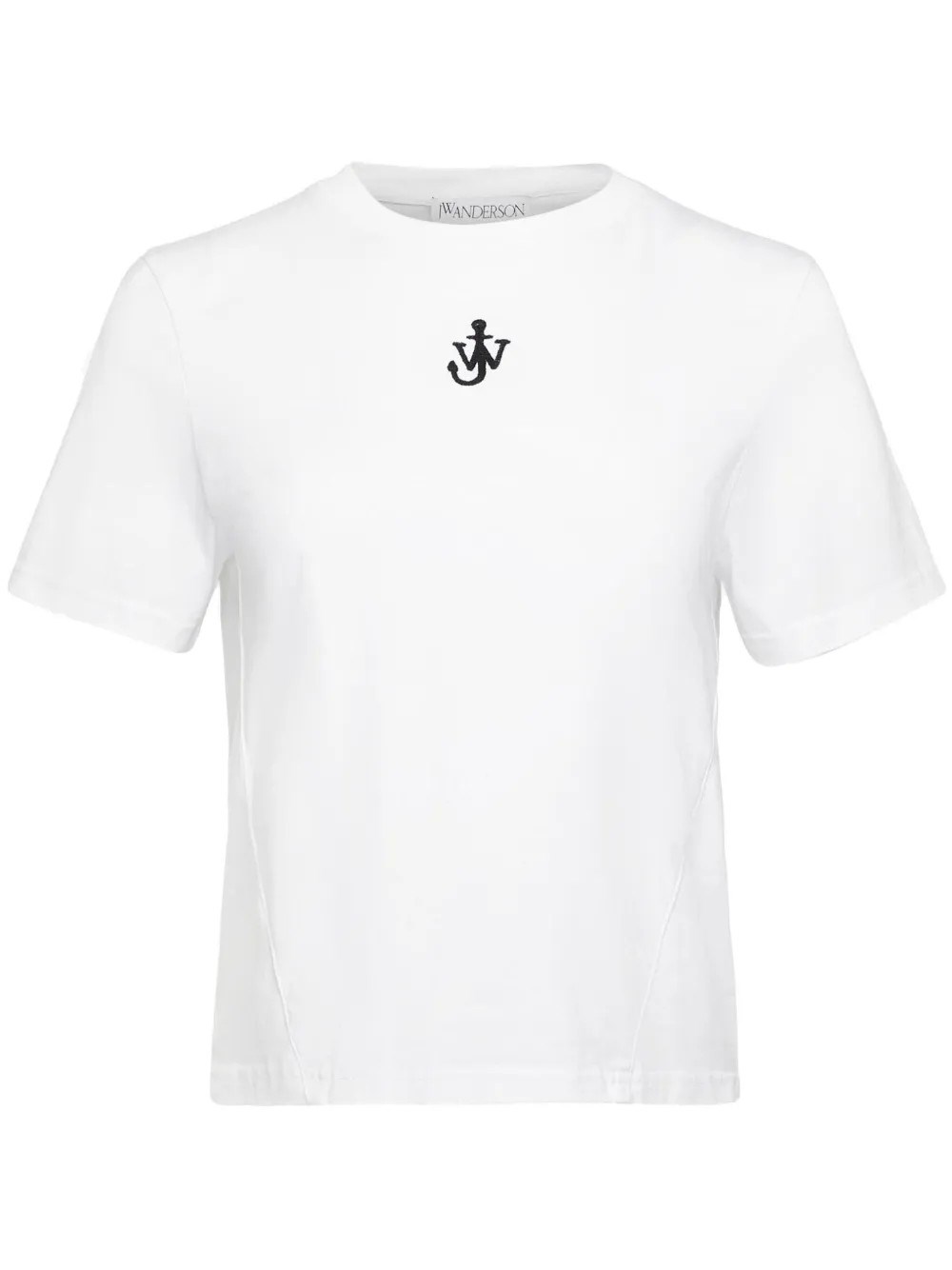 Jw Anderson Mens White Anchor-embroidery Crop Cotton-jersey T-shirt In White