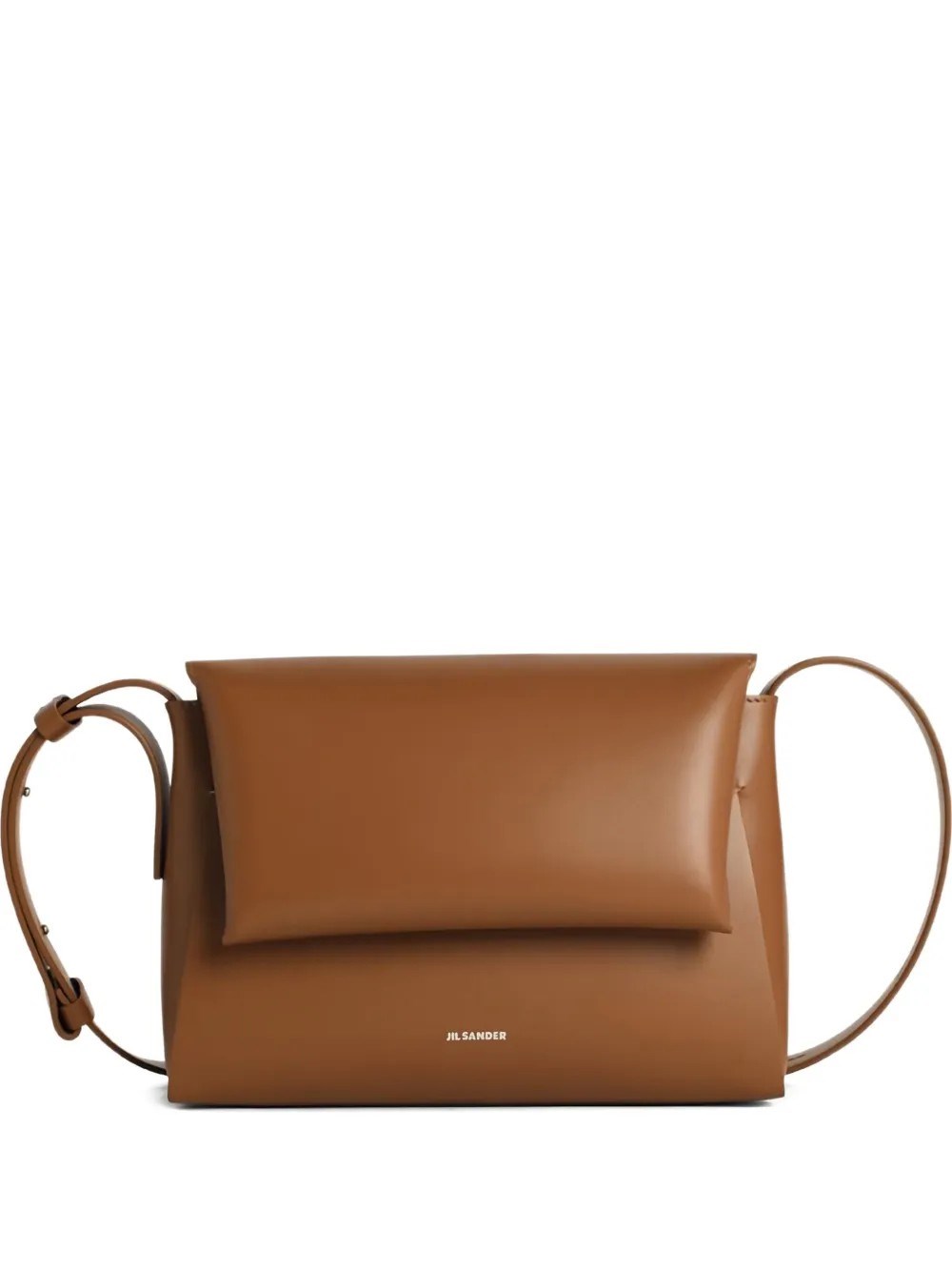 Jil Sander Messenger Brown Leather Crossbody Bag In Sand