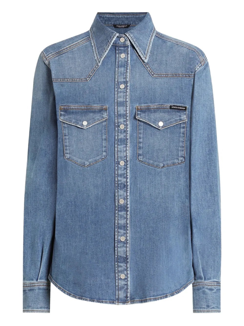 Dolce & Gabbana Denim Cotton Shirt With Chest Pockets In Blue