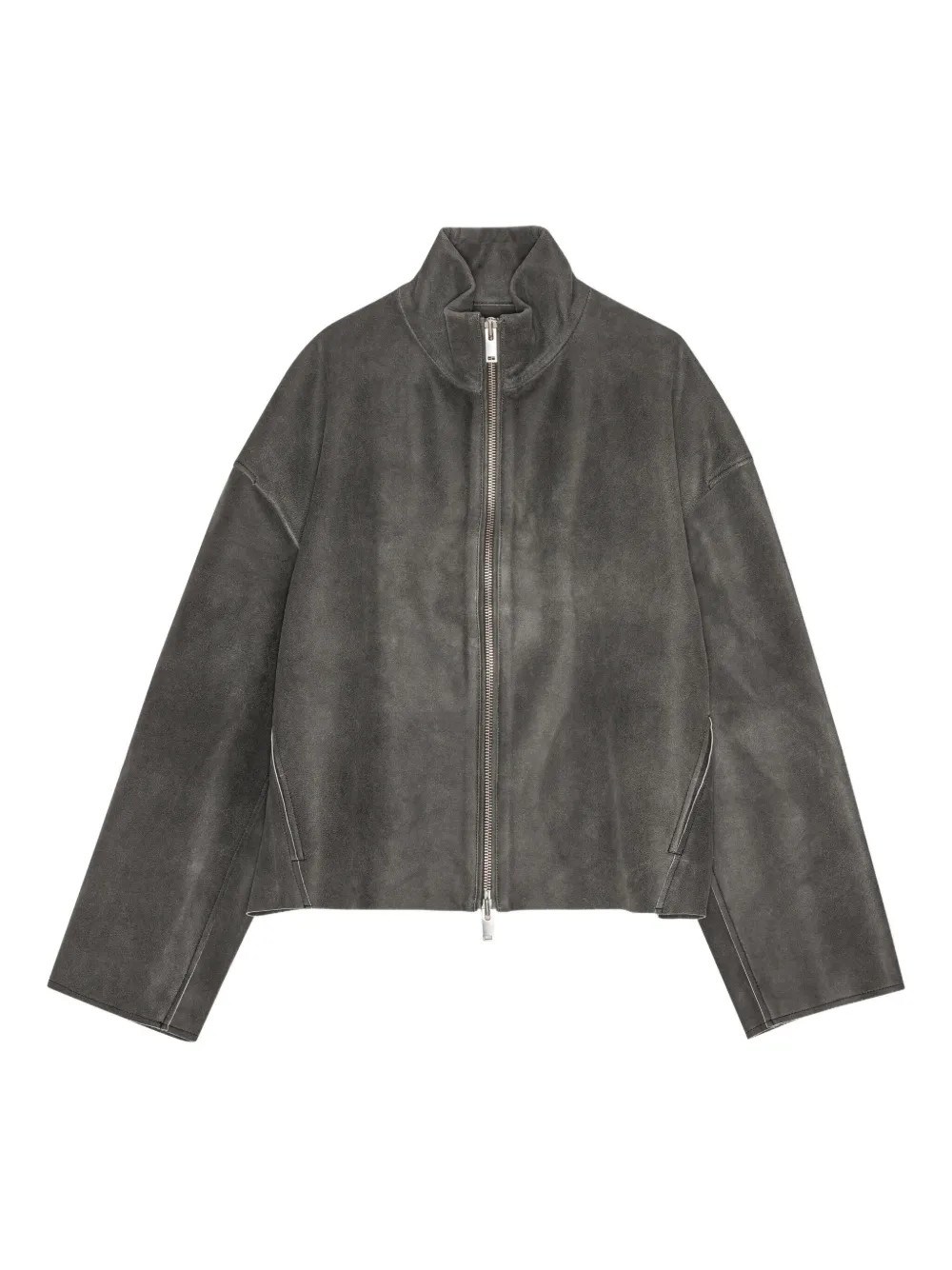 Remain Birger Christensen Zippered Long-sleeve Leather Jacket In Gray