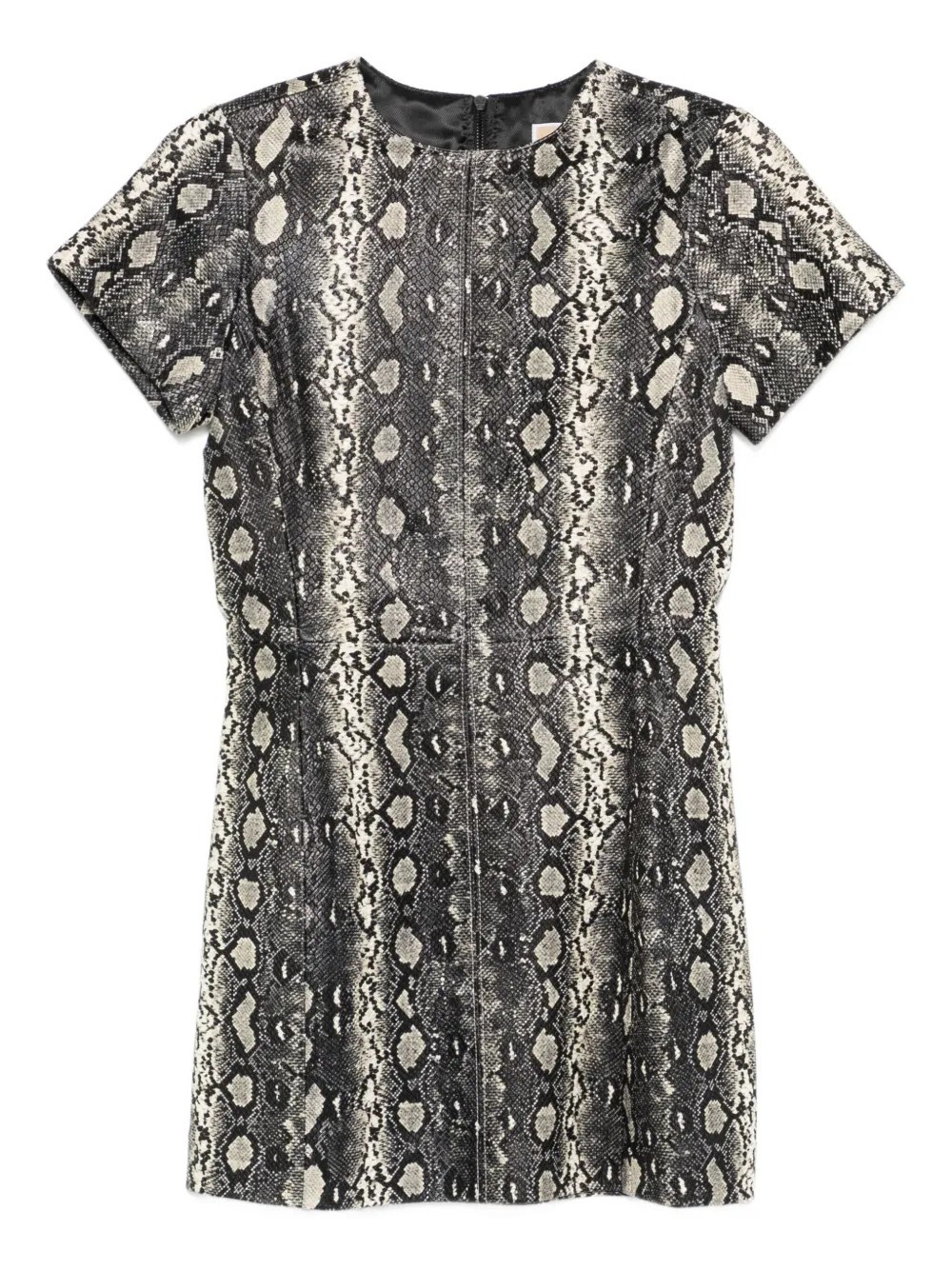 Michael Kors Grey Crewneck Mini Dress With Long Puffed Sleeves And All-over Snakeskin Print In Gray
