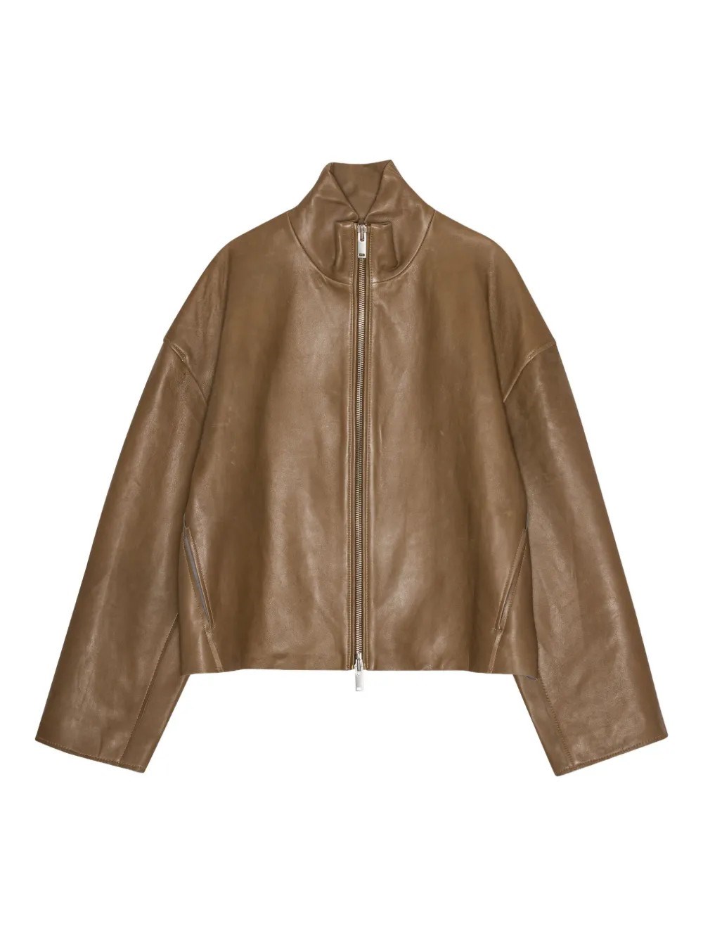 Remain Birger Christensen Stand Collar Zipper Leather Jacket In Beige