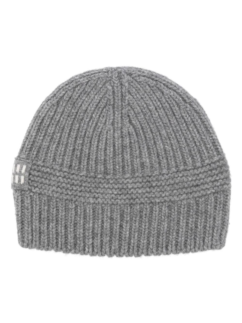 Miu Miu Dark Grey Stretch Wool Blend Beanie Hat In Gray