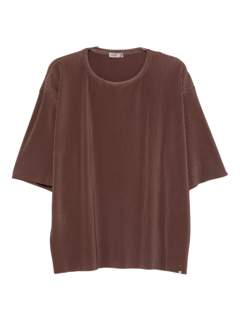 Herno Pleated Round-neck T-shirt In Brown
