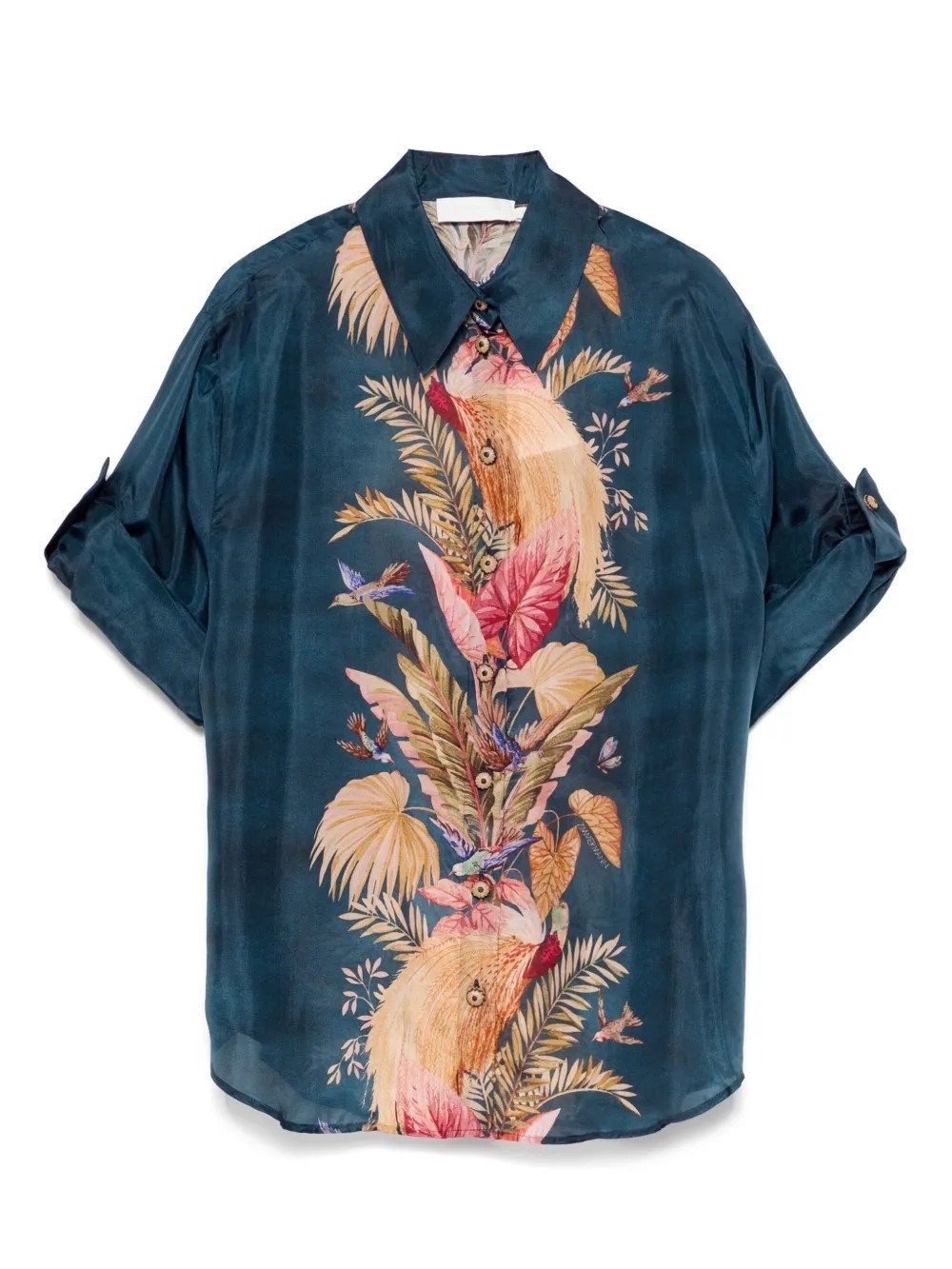 Zimmermann Womens Dark Blue Palm Floral Ascension Relaxed-fit Silk Shirt Xs In Multi