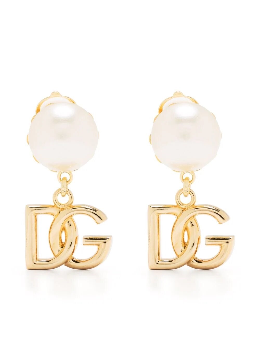 Dolce & Gabbana Logo Charm Pearl Earrings