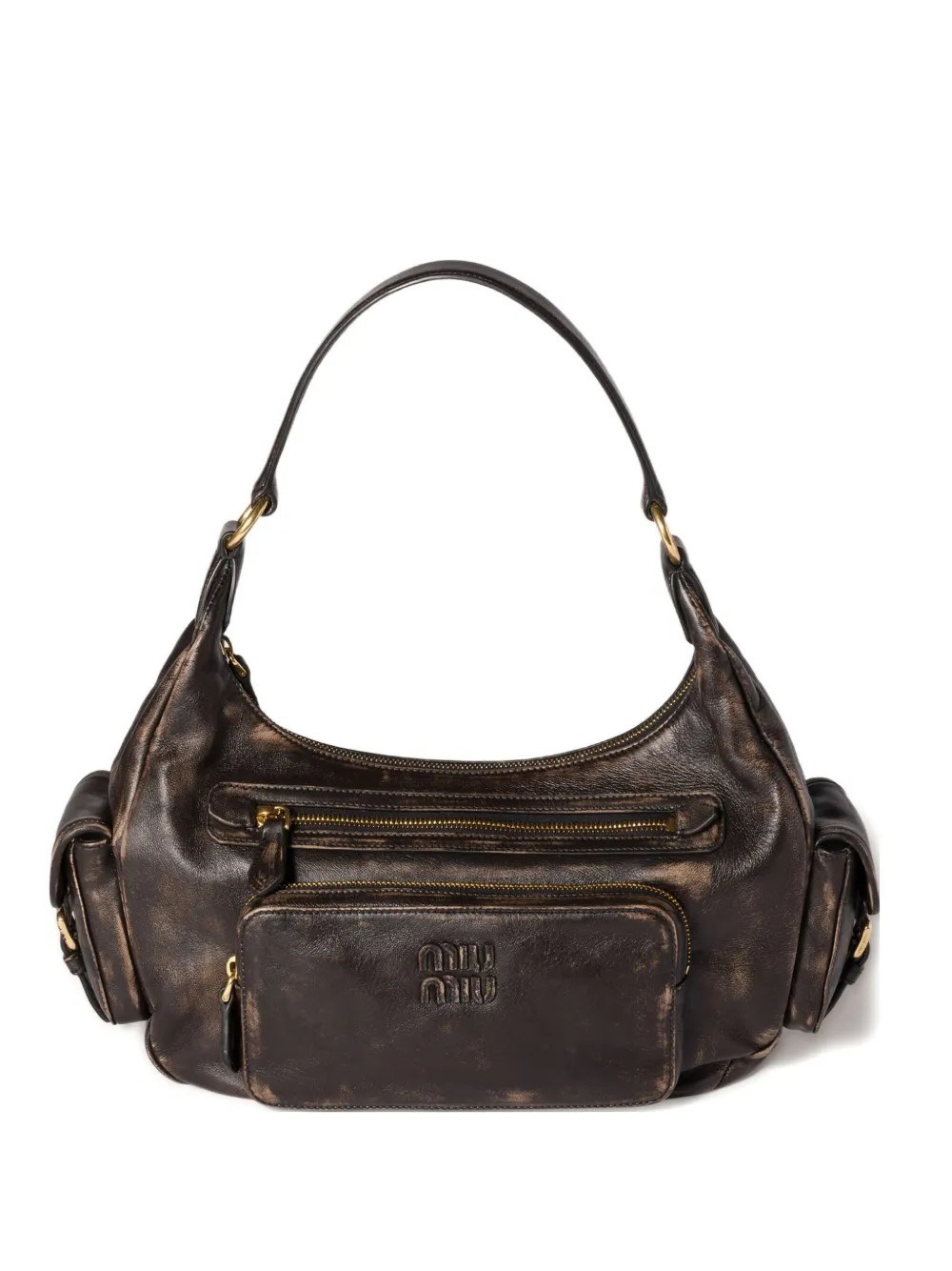 Miu Miu Zip Front Gold Side Top Handle In Brown