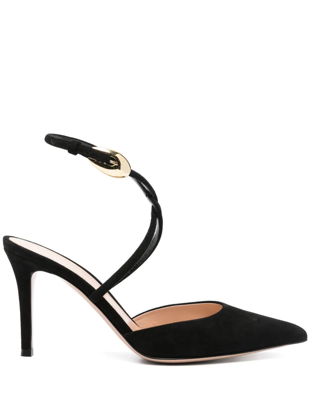 Gianvito Rossi Buckle Detail Strappy Suede Stiletto Pumps In Black