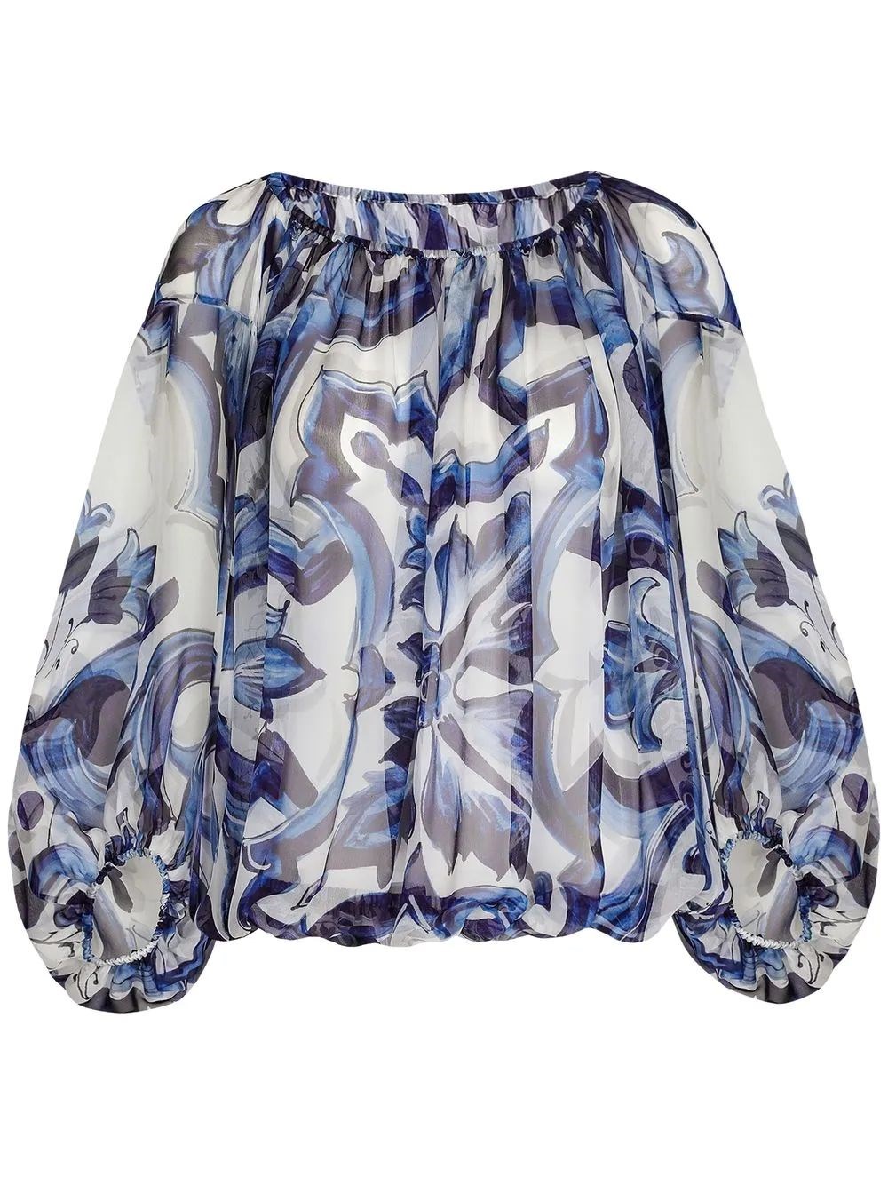 Dolce & Gabbana Majolica-print Off-shoulder Blouse In Blue