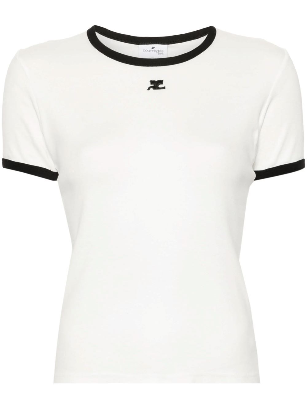 Courrèges Fitted White T-shirt With Contrasting Ribbed Trim In White