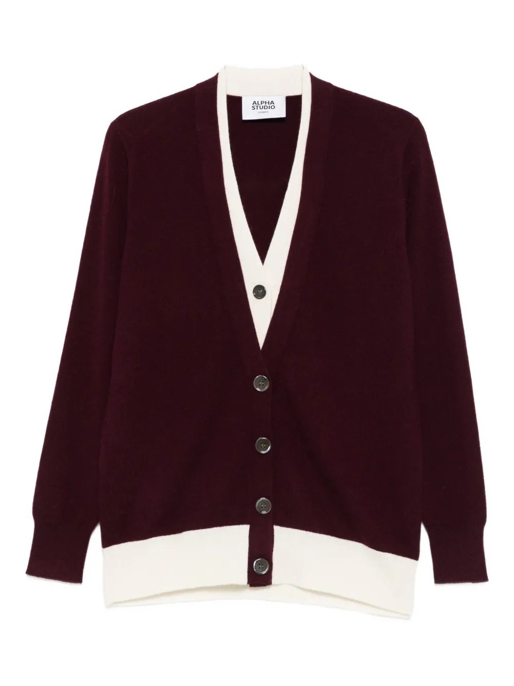 Alpha Studio Double Leayer Cardigan In Burgundy