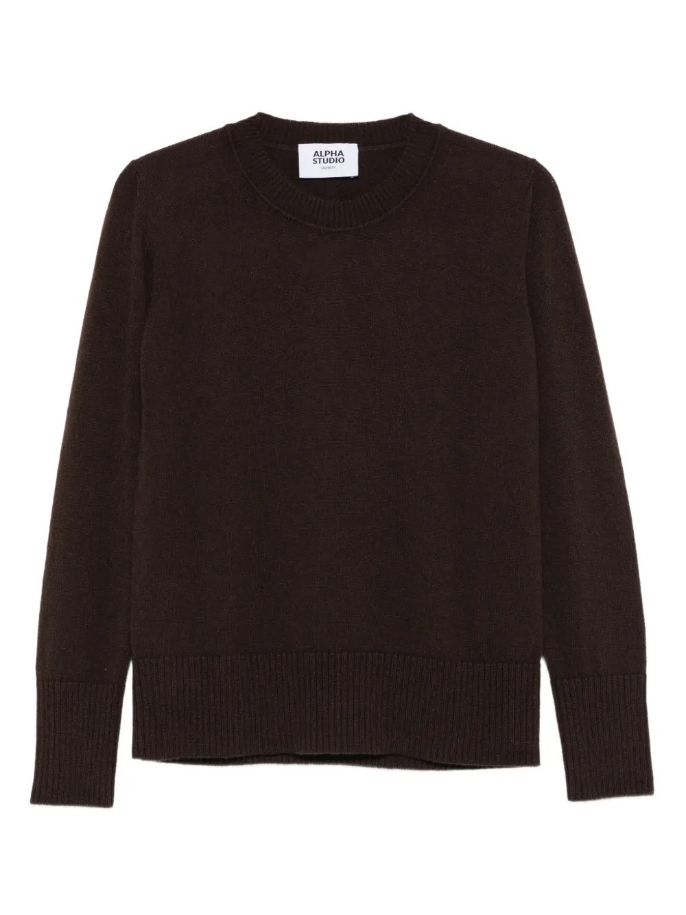 Alpha Studio Round-neck Ribbed Sweater In Brown