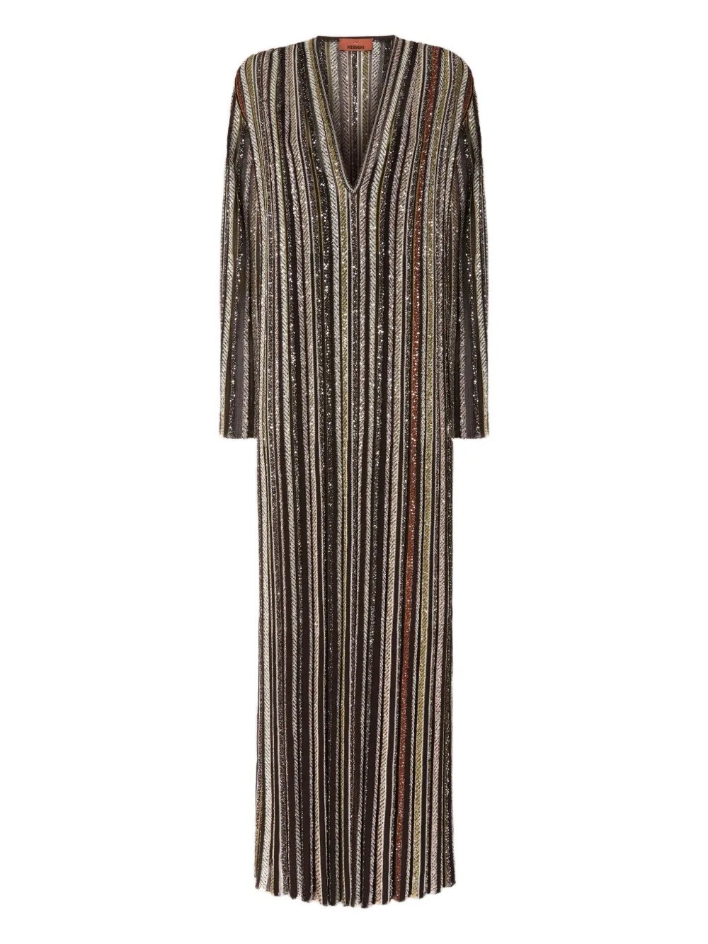 Missoni Long Dress With V-neck And Herringbone Stripe Knit In Black