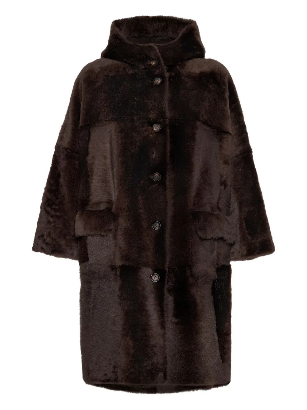 Brunello Cucinelli Reversible Fur Coat With Hood And Pockets In Burgundy