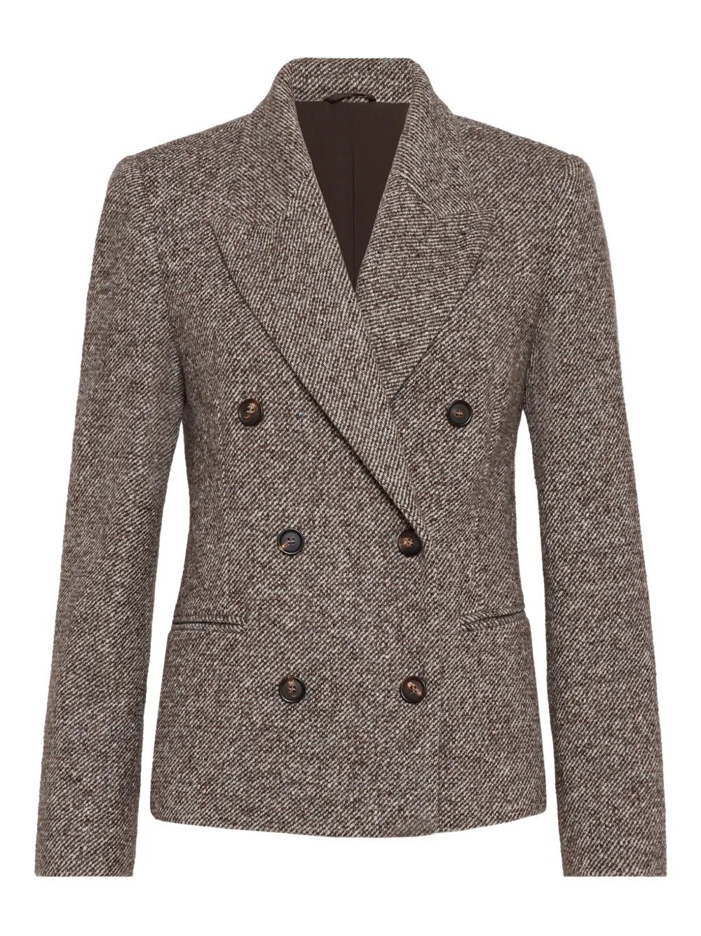 Brunello Cucinelli Wool Double-breasted Jacket With Front Pockets In Brown