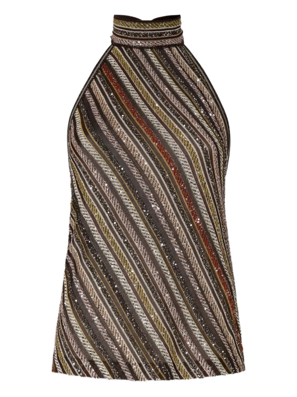 Missoni Womens Multicolor Beige Brown Halterneck Embellished Stretch-woven Top In Black