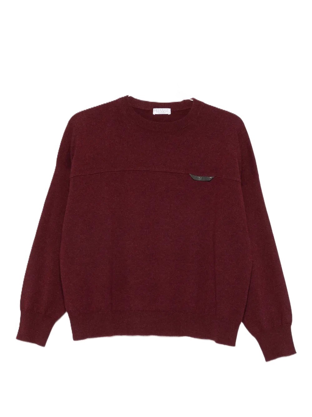 Brunello Cucinelli Crew Neck Cashmere Sweater With Embroidered Detail In Red