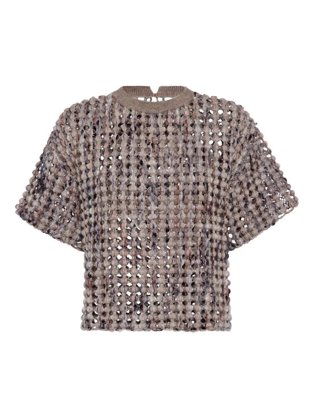 Brunello Cucinelli Balloon Net Embroidery Sweater In Neutral