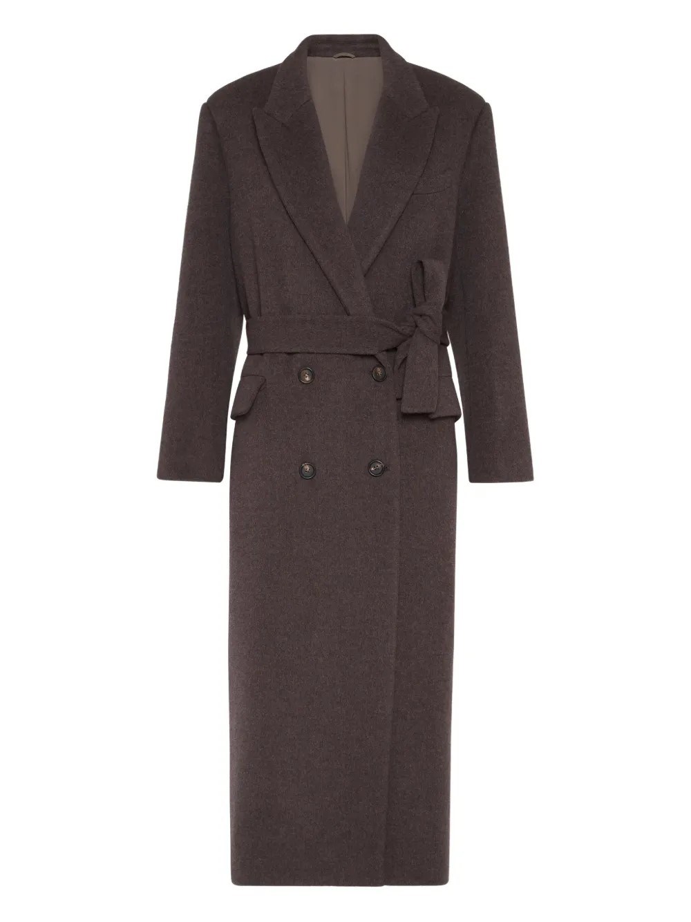 Brunello Cucinelli Virgin Wool-cashmere Belted Trench Coat In Brown