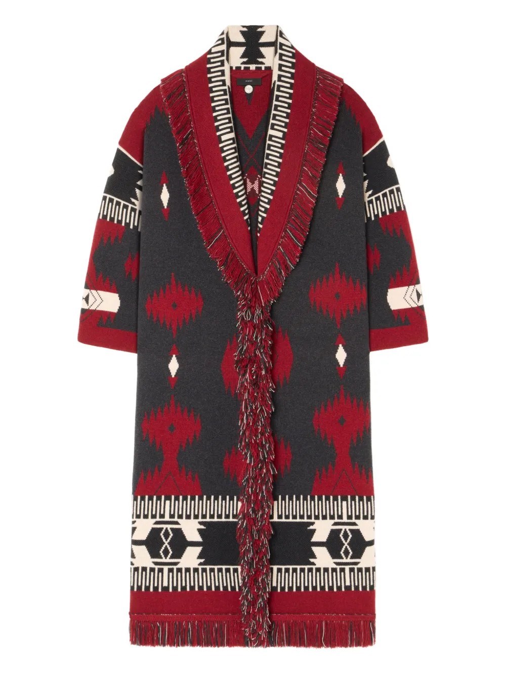 Alanui Jacquard Wool Long Cardigan With Belted Waist In Red