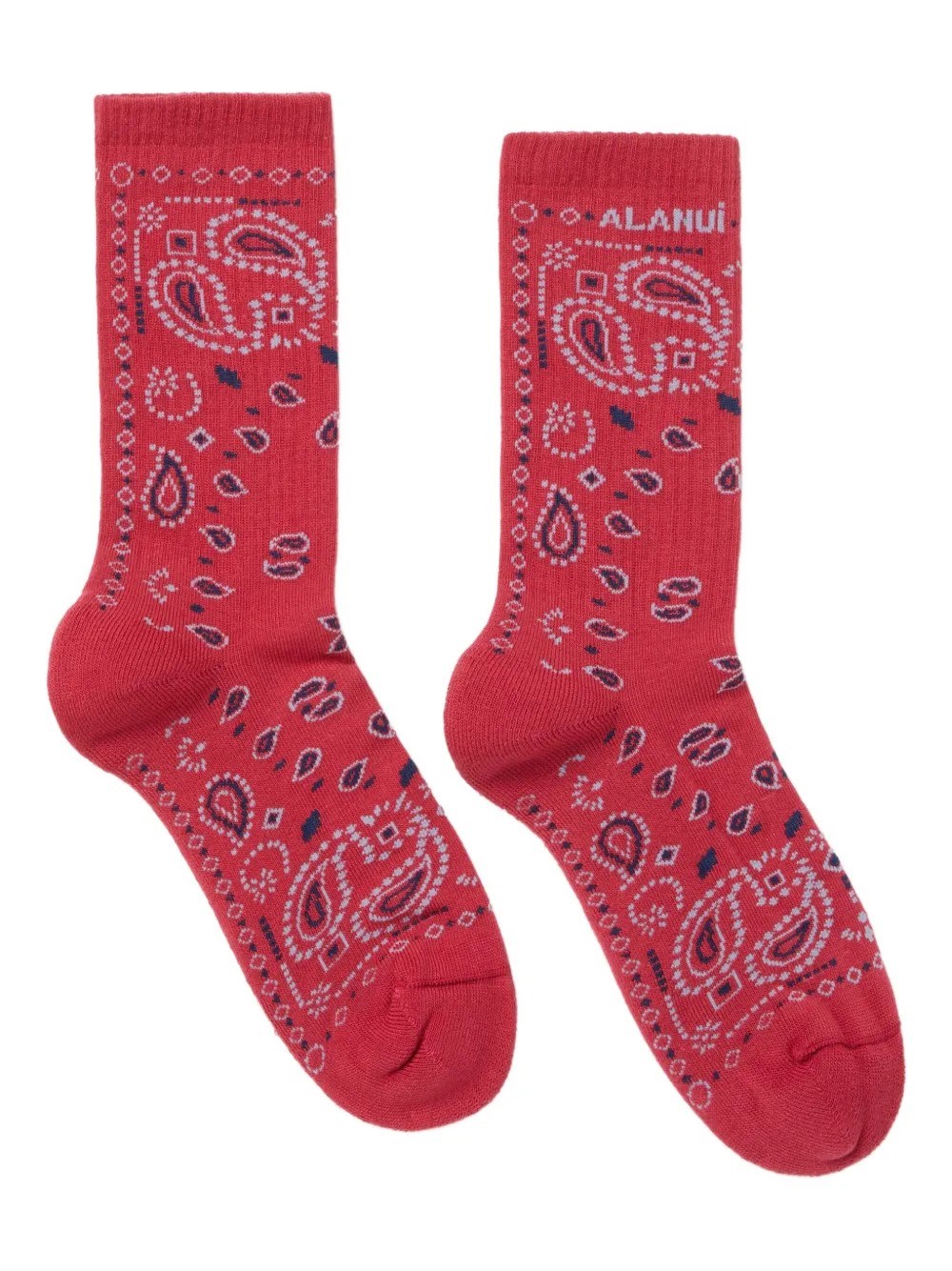 Alanui Paisley Print Ribbed Cuff Socks In Red
