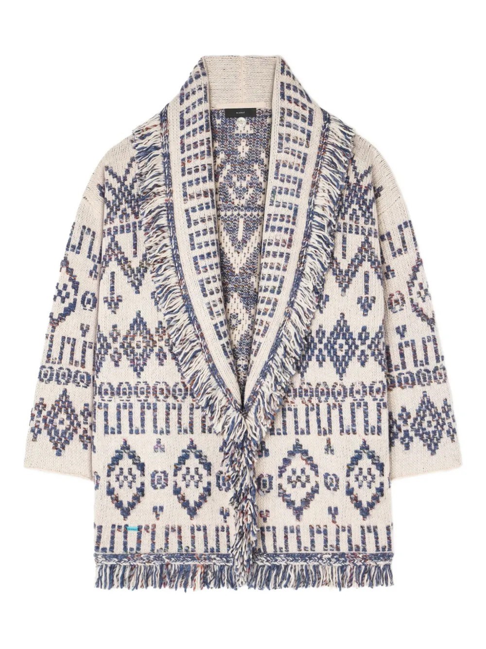 Alanui Wool Cardigan With Belted Waist And Fringe In Blue