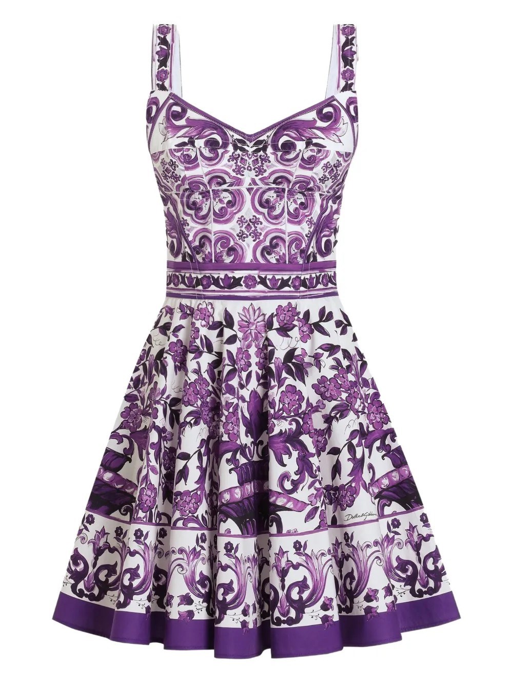 Dolce & Gabbana Violet Dress With Thin Straps And All-over Floral Motif In Cotton Blend Woman In Purple