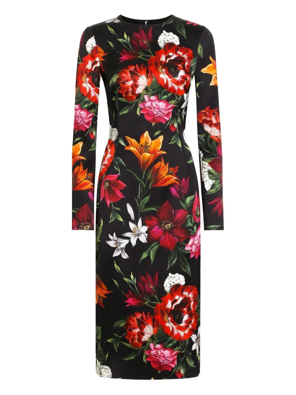 Dolce & Gabbana Flower Print Satin Midi Dress In Multi