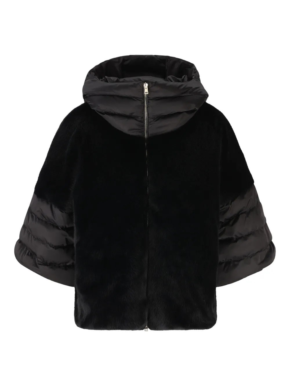 Herno Women Black Satin And Lady Alternative Fur Cape In Black