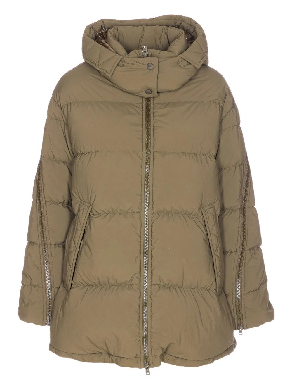Herno Long Padded Down Jacket With Removable Hood In Green