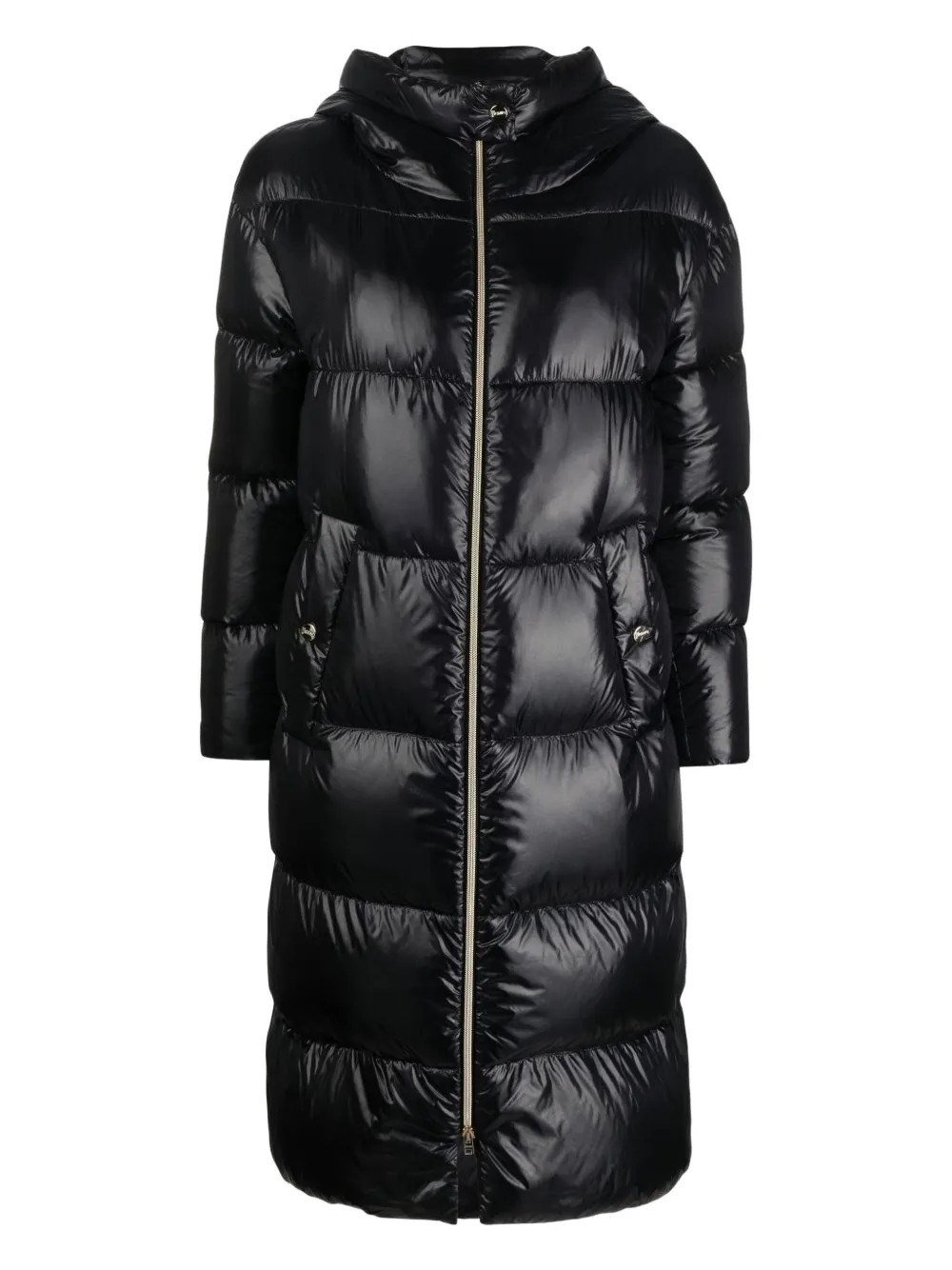 Herno Glossy Long Puffer Jacket With High Collar And Oversized Fit In Black