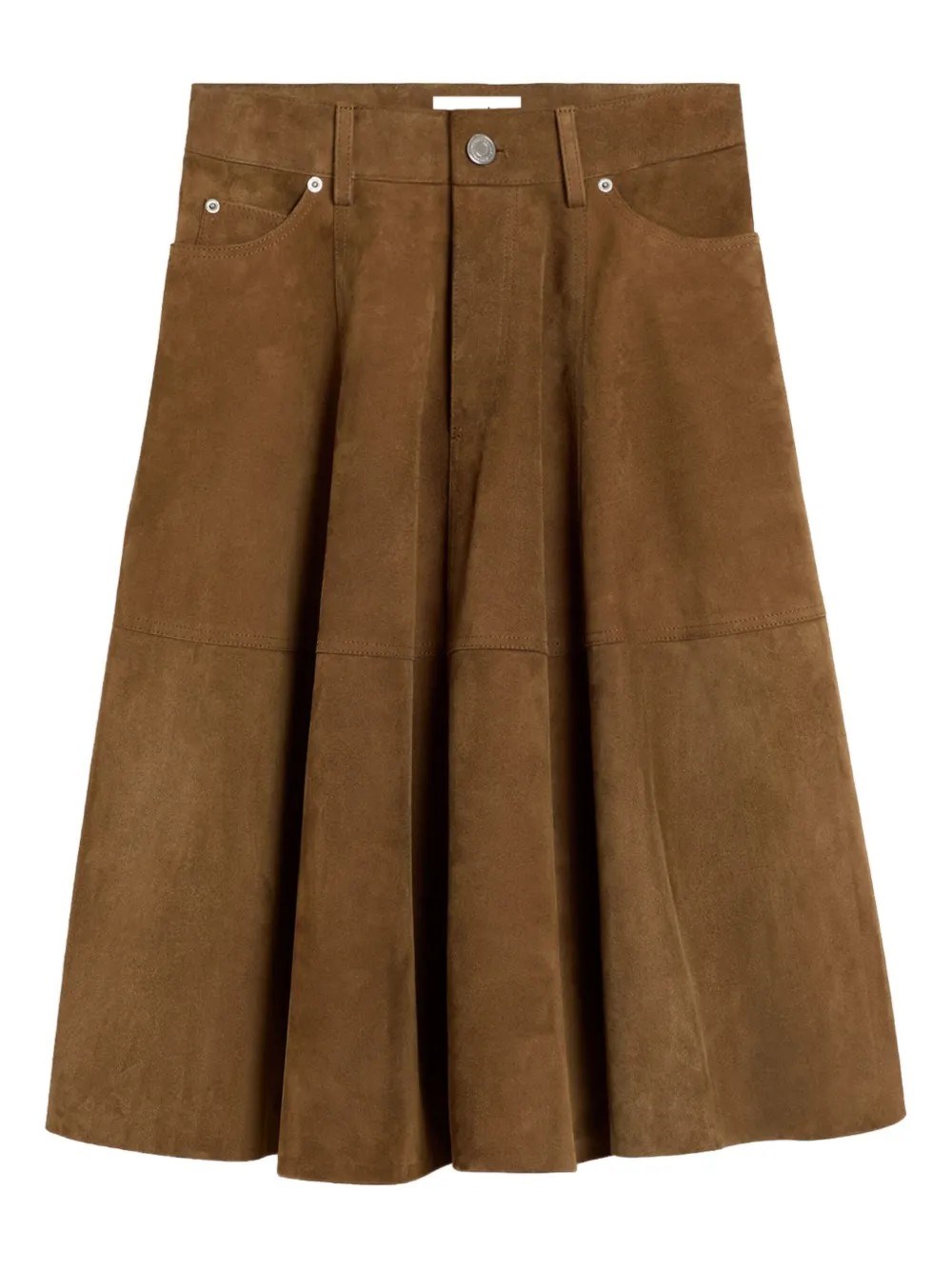 Ami Alexandre Mattiussi Pleated Suede Midi Skirt In Brown