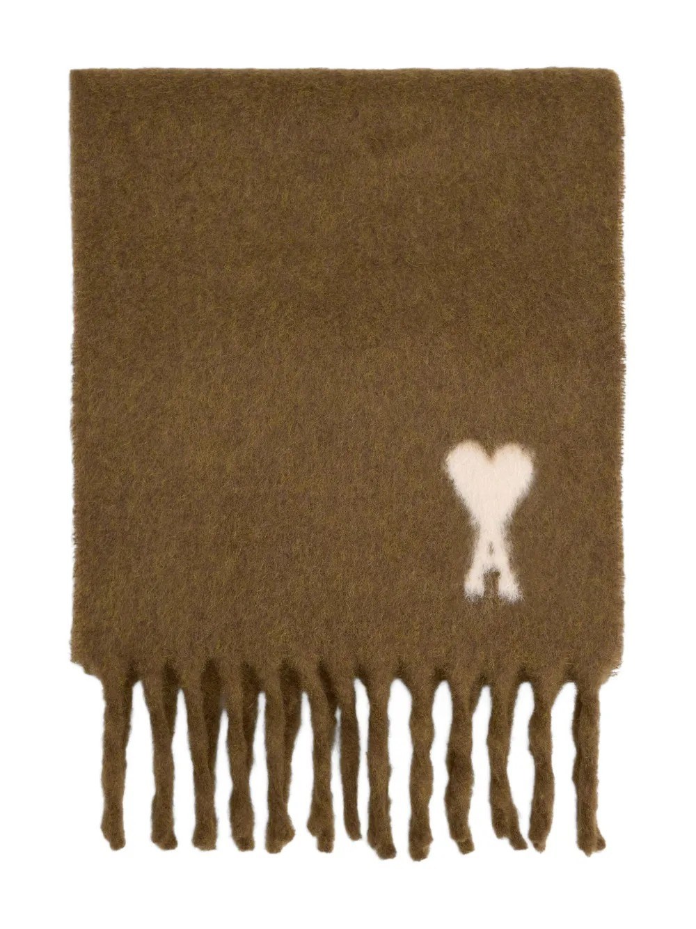 Ami Alexandre Mattiussi Brown Scarf With Adc Embroidery On The Front And Fringed Hem In Wool Blend Woman In Brown