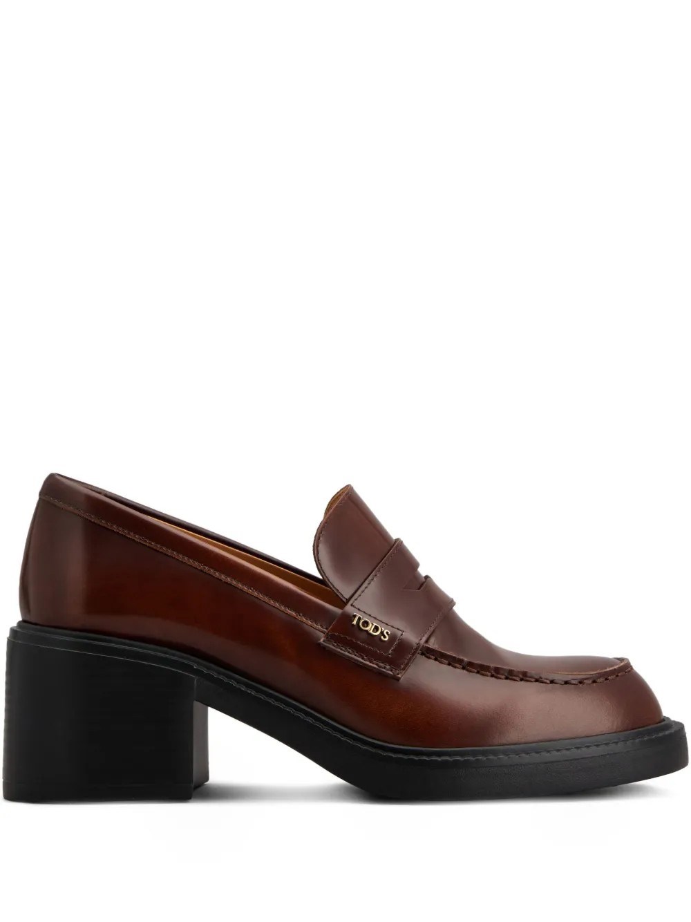 Tod's Leather Heeled Penny Loafers In Brown