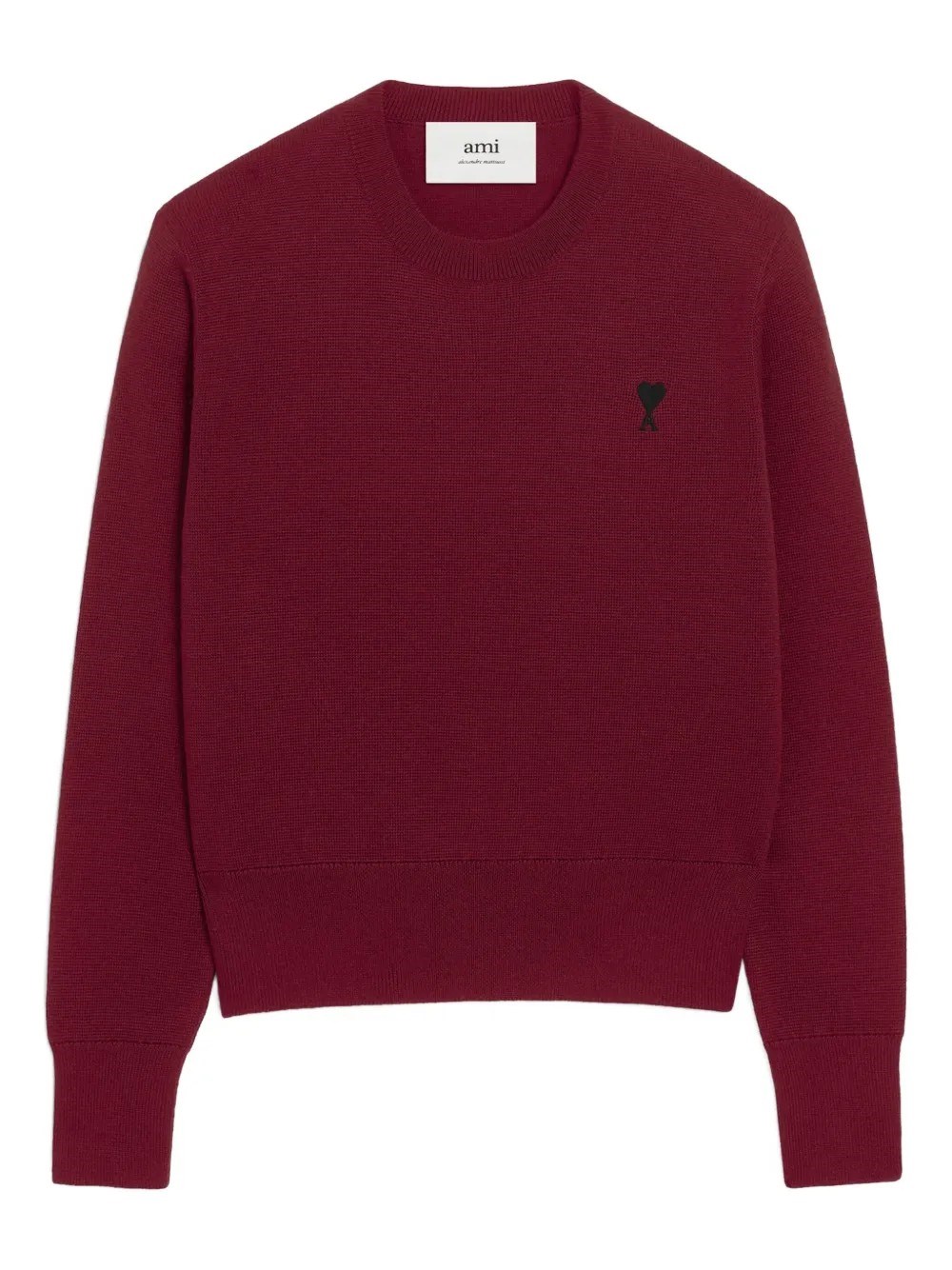 Ami Alexandre Mattiussi Ami Paris Wool Sweater With Heart Embroidery In Burgundy