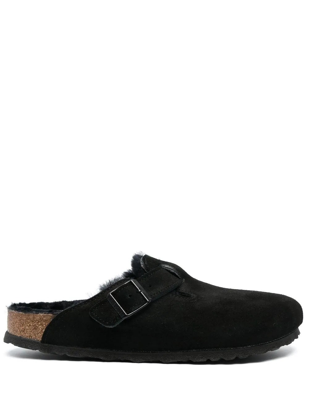 Birkenstock Arizona Unisex Suede Mule With Shearling Lining Shoes In Black