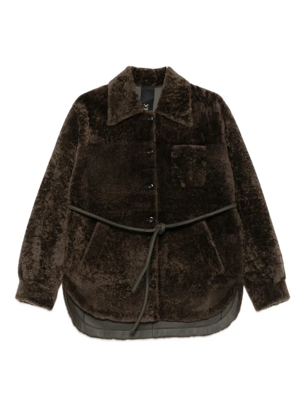 Blancha Belted Shearling Jacket In Green