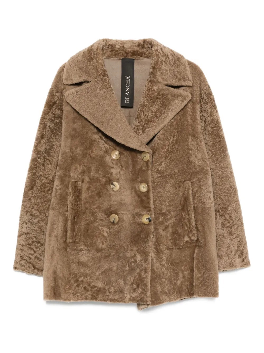 Blancha Double-breasted Shearling Coat In Brown