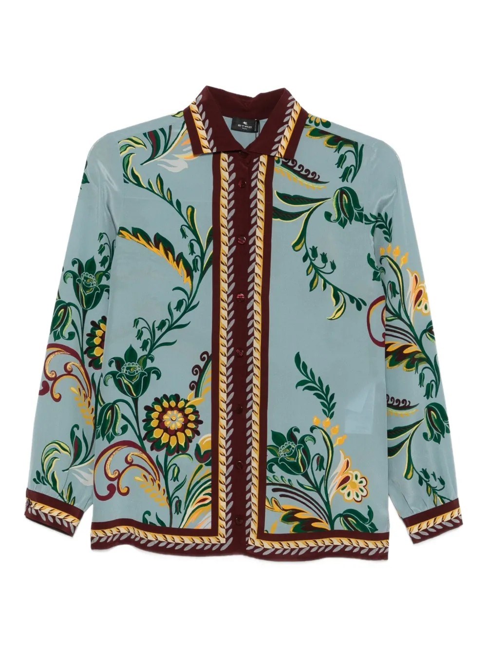 Etro Silk Printed Button Front Blouse In Blue