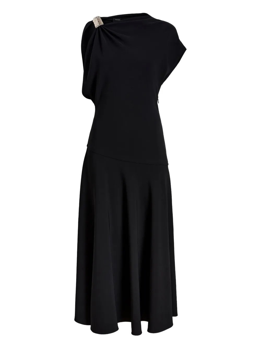 Proenza Schouler Rue Asymmetric Embellished Draped Crepe Dress In Black