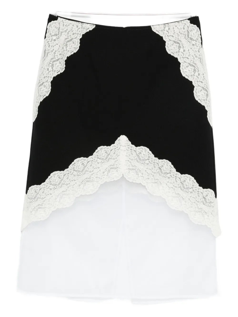 Jil Sander Asymmetric Lace Wool Skirt With Sheer Overlay In Multi