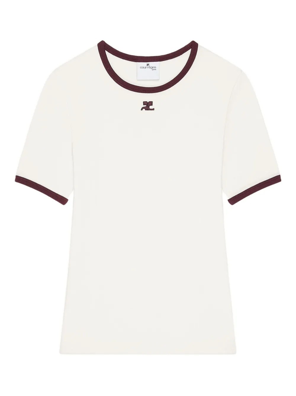 Courrèges Cotton T-shirt With Black Trim And Front Logo In White
