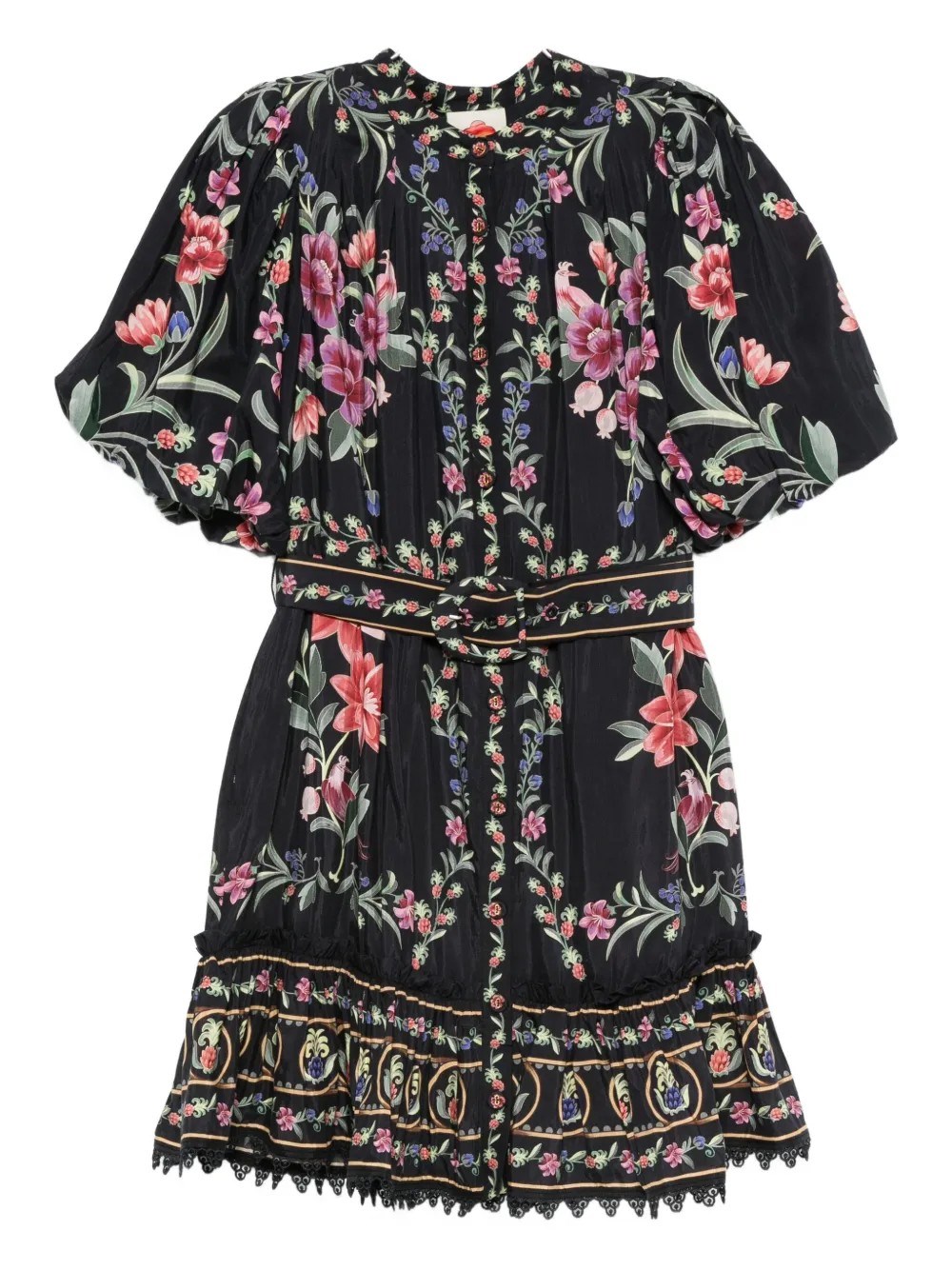 Farm Rio Belle Garden Floral-print Cotton-blend Mini Dress In Black