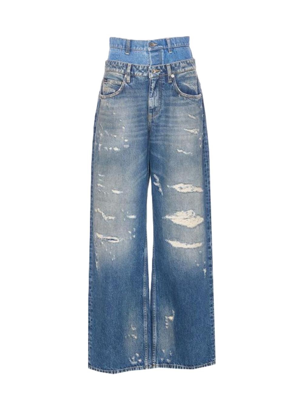 Dolce & Gabbana Double Layer Denim Trousers In Blue