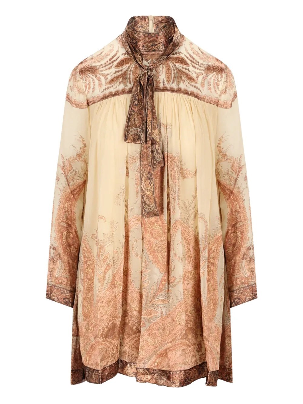 Zimmermann Hypnotic Paisley-print Tied-neck Dress In Neutral