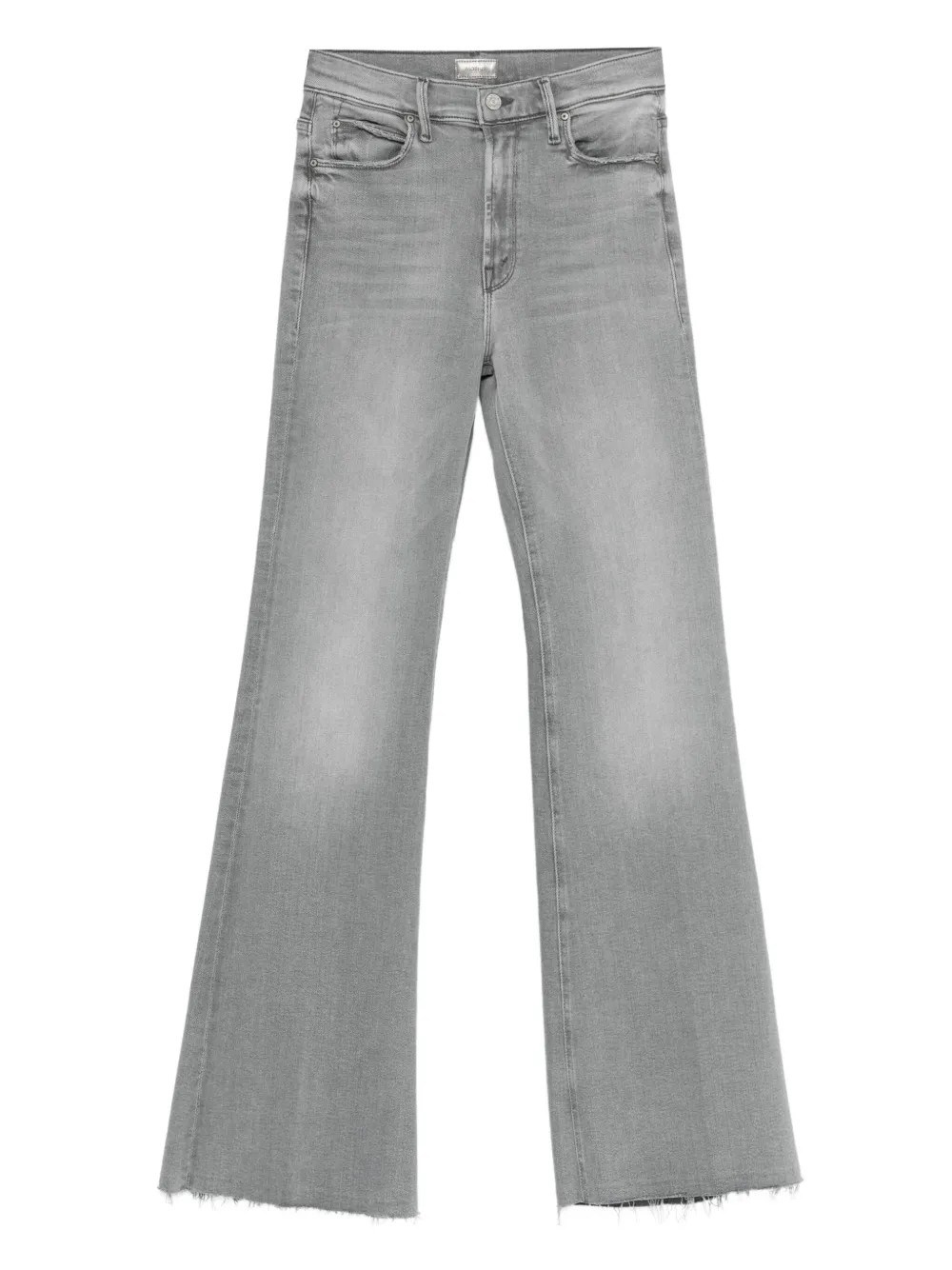 Mother Frayed-hem Flare Jeans In Gray