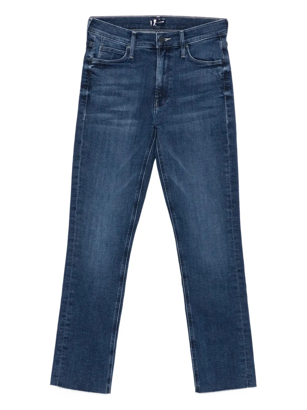 Mother Mid-rise Cropped Jeans With Raw Hem In Blue