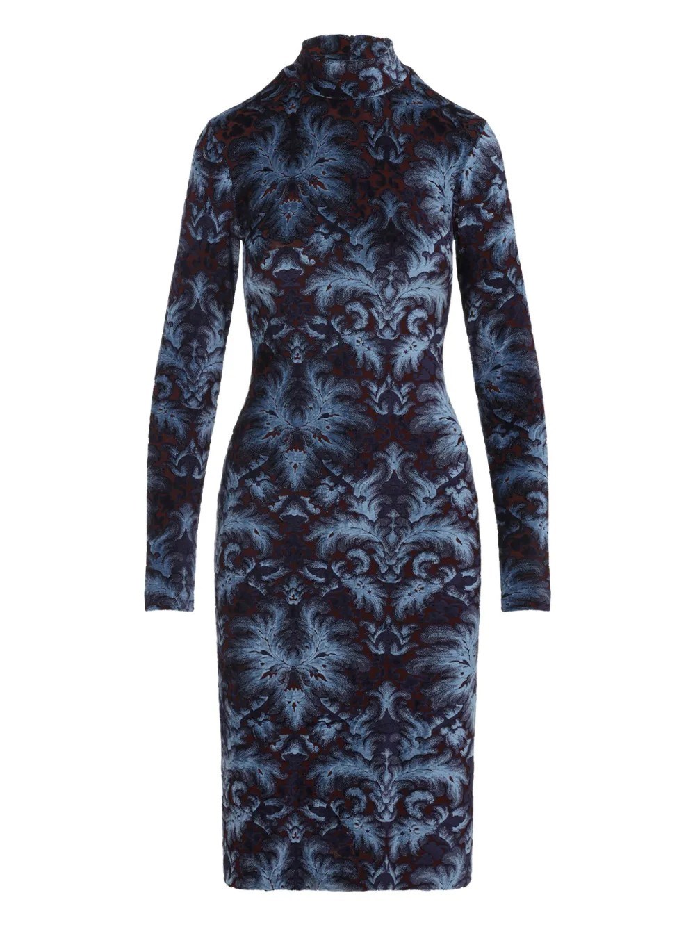 Etro All-over Pattern High-neck Midi Dress In Blue