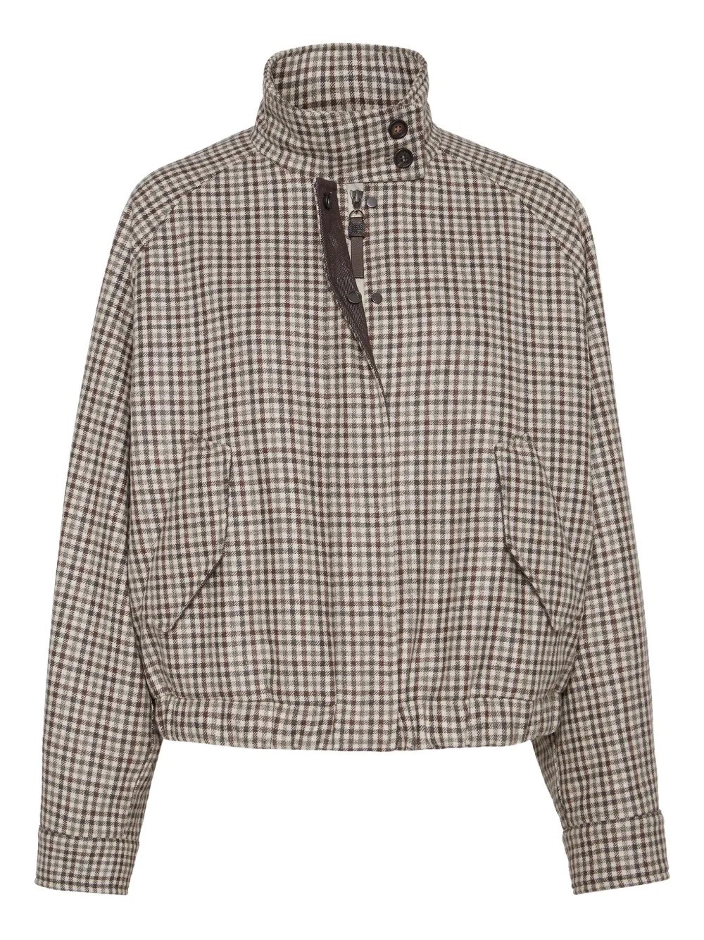 Brunello Cucinelli Checked Flannel Bomber Jacket In Sand